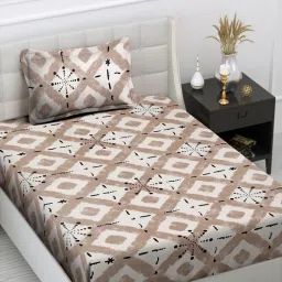 FABINALIV Multi-Color Geometric Cotton Blend Single Bedsheet with Pillow Cover-picture-11