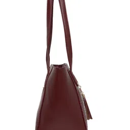 Lavie Betty Maroon Animal Textured Structured Shoulder Bag with Glossy Tasselled Detail image 4