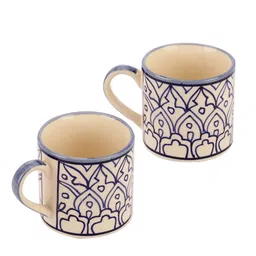 VarEesha White And Blue Set Of 6 Hand painted Ceramic Glossy Mugs 150 ml Each image 3