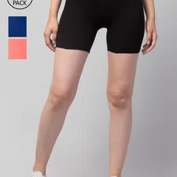 Apraa & Parma Women Pack of 3 Slim Fit Cotton Cycling Sports Shorts-picture-37