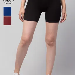 Apraa & Parma Pack of 3 Slim Fit Cotton Cycling Sports Shorts-image-34
