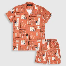 CAVIO Boys Printed Shirt Collar Short Sleeves Pure Cotton Shirt with Short-picture-38