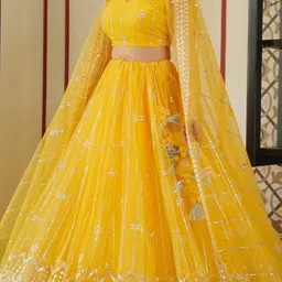 KALINI Embroidered Sequinned Semi-Stitched Lehenga & Unstitched Blouse With Dupatta image 2