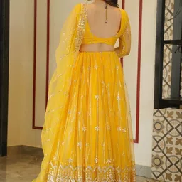 KALINI Embroidered Sequinned Semi-Stitched Lehenga & Unstitched Blouse With Dupatta image 4