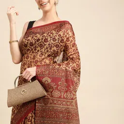 SHANVIKA Ethnic Motifs Printed Pure Cotton Block Print Saree image 1