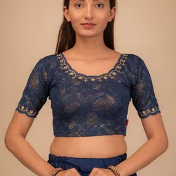 Bindigasm's Advi Embroidered Stretchable Jacquard Saree Blouse image 5
