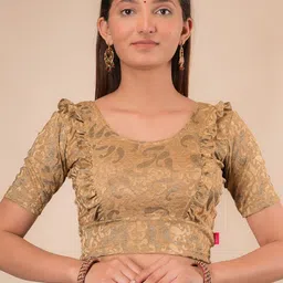 Bindigasm's Advi Woven Design Ruffles Detailed Stretchable Jacquard Saree Blouse image 2