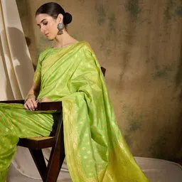 Sangria Ethnic Motif Zari Woven Banarasi Saree with Blouse-picture-14