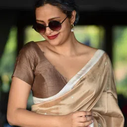 Suta Women Brown Solid Viscose Blend Saree Blouse-image-30