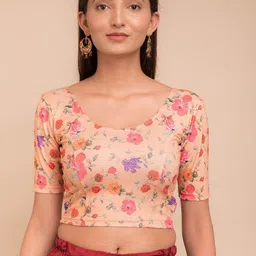 Bindigasm's Advi Floral Printed Zari Jacquard & Lycra Saree Blouse image 5