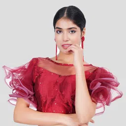 Trendzmy Maroon Red Embroidered Pure Cotton Silk Saree Blouse image 1