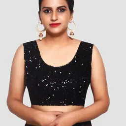 Trendzmy Black Embroidered Pure Cotton Silk Saree Blouse-image-19