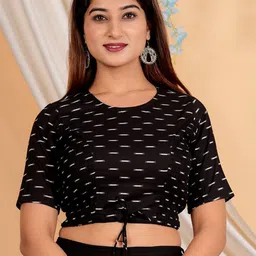 YASH GALLERY Ikat Printed Cotton Saree Blouse image 1