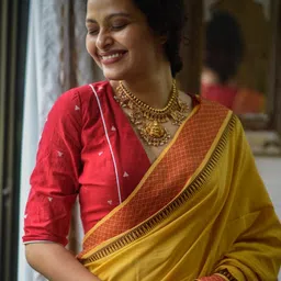 Suta Red & White Woven-Design Cotton Saree Blouse-image-23