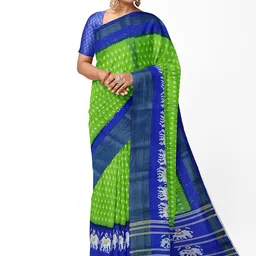 KALINI Women Green & Blue Kalamkari Silk Blend Bhagalpuri Saree image 1