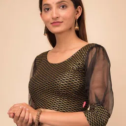 Bindigasm's Advi Embellished Long Sleeve Stretchable Saree Blouse image 2