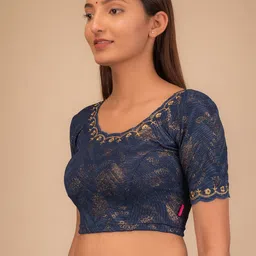 Bindigasm's Advi Embroidered Stretchable Jacquard Saree Blouse image 4