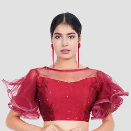 Trendzmy Maroon Red Embroidered Pure Cotton Silk Saree Blouse image 3