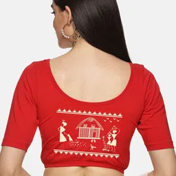 NOT YET by us Printed Round-Neck Short Sleeve Saree Blouse-image-95