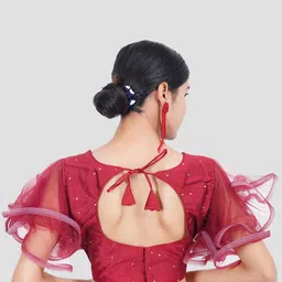 Trendzmy Maroon Red Embroidered Pure Cotton Silk Saree Blouse image 4