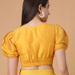 Frolic Rolic Yellow Silk Blend V-Neck Puff Sleeves Blouse image 4