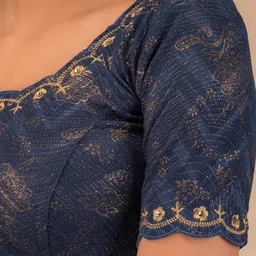 Bindigasm's Advi Embroidered Stretchable Jacquard Saree Blouse image 3
