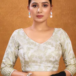 KALINI Woven-Design Zari Padded Saree Blouse With Tie Up Details image 4