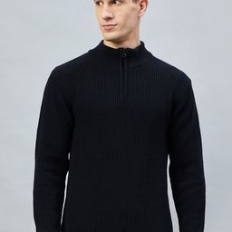 Club York Ribbed Self Design Mock Collar Acrylic Pullover-picture-38