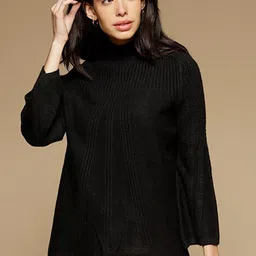 Gipsy Women Black Cable Knit Pullover-image-50