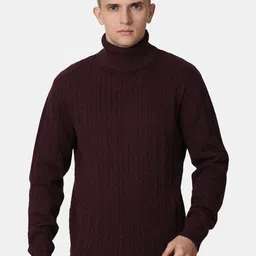 t-base Men Maroon Cable Knit Cotton Pullover Sweater-picture-13