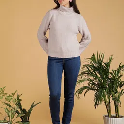 Kotty Women Turtle Neck Ribbed Pullover Sweater-image-75