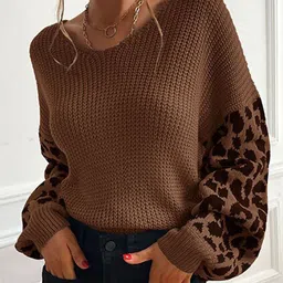 StyleCast Brown Self Design Long Sleeves Pullover-picture-26