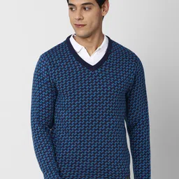 Peter England Casuals Men Blue Printed Pullover-image-32