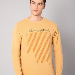 Cantabil Men Mustard & Black Typography Printed Pullover-picture-37