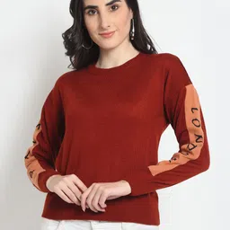 Club York Women Maroon & Orange Printed Sleeves Pullover-image-20