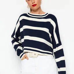 Trendyol Striped Boat Neck Acrylic Pullover-picture-39