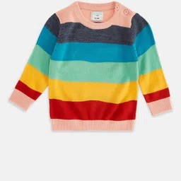 Pantaloons Baby Girls Peach-Coloured & Blue Striped Pullover image 1