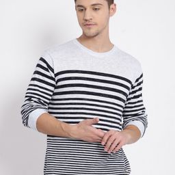 t-base Men Blue & White Striped Cotton Pullover Sweater-picture-7