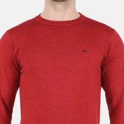 Monte Carlo Mens Pure Wool Red Solid Round Neck Pullover image 2