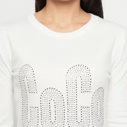 Camey Typography Printed Round Neck Long Sleeves Embellished Wool Pullover Sweater image 4