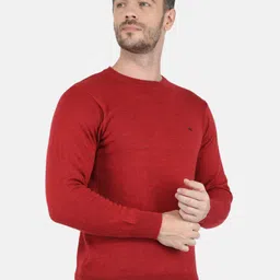 Monte Carlo Mens Pure Wool Red Solid Round Neck Pullover image 3