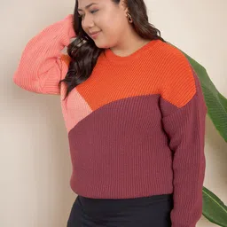 CURVY STREET Plus Size Colourblocked Acrylic Pullover image 3