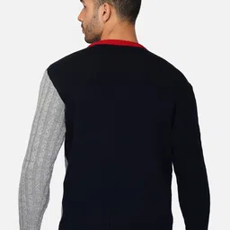 JoE Hazel Men Navy Blue & Red Colourblocked Pullover image 5