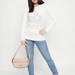 Camey Typography Printed Round Neck Long Sleeves Embellished Wool Pullover Sweater image 5