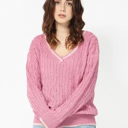 RAREISM Cable Knit V-Neck Cotton Pullover-picture-35