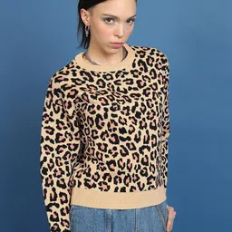 Tokyo Talkies Animal Printed Jacquard Relaxed Fit Acrylic Pullover Sweater-picture-46