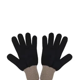 Gajraj Women Black & Beige Winter Woolen Gloves-picture-16