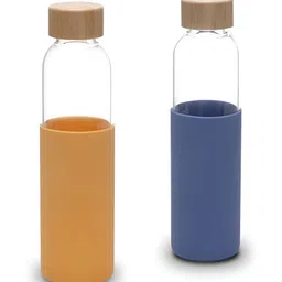 Kuber Industries Transparent & Orange 2 Pieces Glass Water Bottles 550 ml image 3