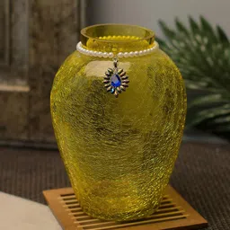Homesake Yellow Textured Vase Crackle Flower Pot with Brooch Neck image 1