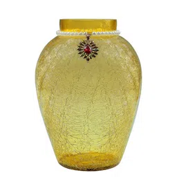 Homesake Yellow Textured Vase Crackle Flower Pot with Brooch Neck image 4